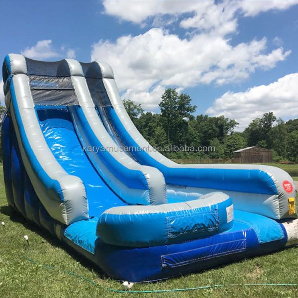 Blue PVC Inflatable Commercial Water Slide with Pool and Exciting Design
