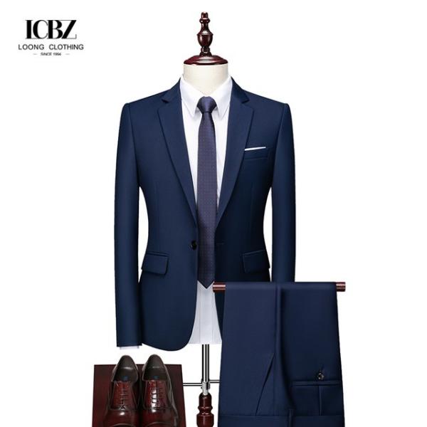 Formal Clothes Suits for Men Powder Blue Polyester Viscose Fabric 2-Piece Office Wear