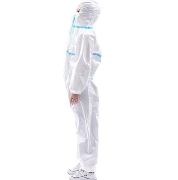White Blue Disposable Isolation Gown , Disposable Coverall Suit For Intensive Care Unit