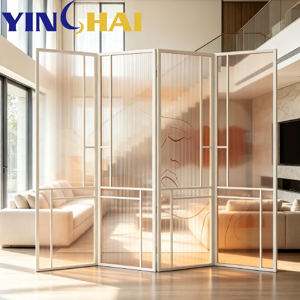 Custom Stainless Steel Art Glass Folding Room Divider For Home Interior