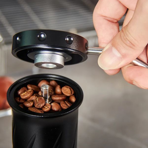 Twill Pattern Stainless Steel Hand / Manual Coffee Grinder Solid Wood Handle