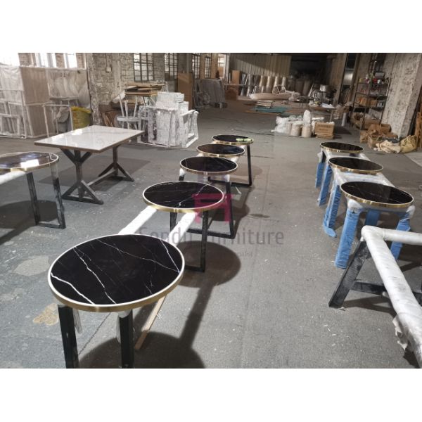 Stainless Steel Seam Unbreakable Ceramic Table Top Rose Gold 100cm Dia