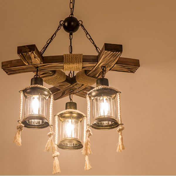 Industrial Wood chandelier Retro Rope Restaurant Barber Clothing Store hotel lobby chandelier(WH-VP-125)