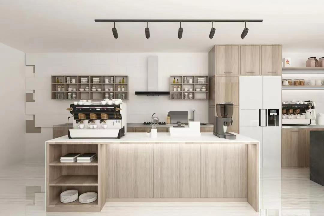Modern Wooden Open Hotel Kitchen Cabinets Sets Quartz Counter