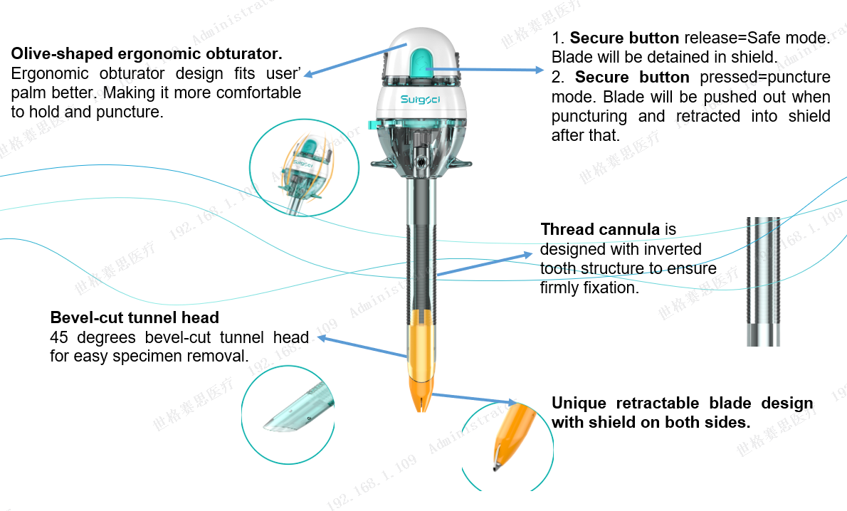 Подсказка Laparoscopic лопастной Trocar 5mm одиночной пользы Автоматическ-запирая растягивая Obturator