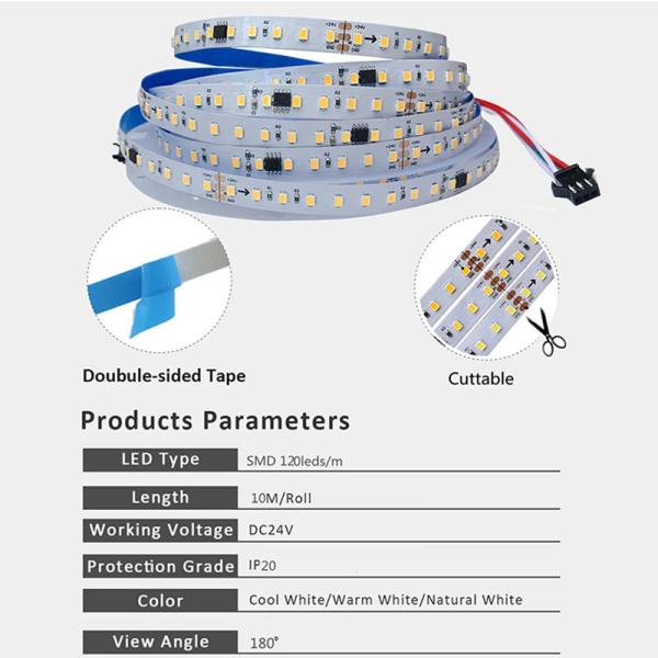 Fluxo de água corrente 12v24v 8mm 120 leds 3000K-6500K Electroplate SMD2835 Led Strip Light