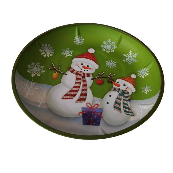 Empacotamento atual do feriado de Tin Serving Tray Christmas Design do círculo do vintage