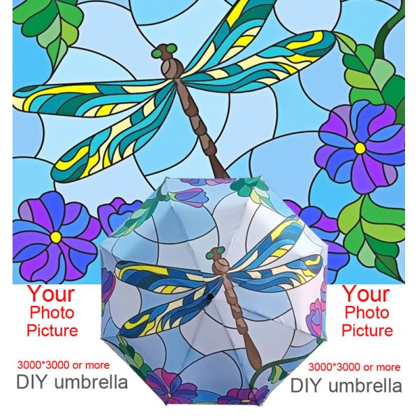 Customized Print Logo DIY Umbrella with Black Steel Shaft and 190T Pongee Fabric