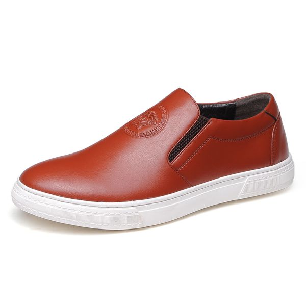 OEM ODM Мужчины Слип на кожаные кроссовки Черный / коричневый с белым подбородком