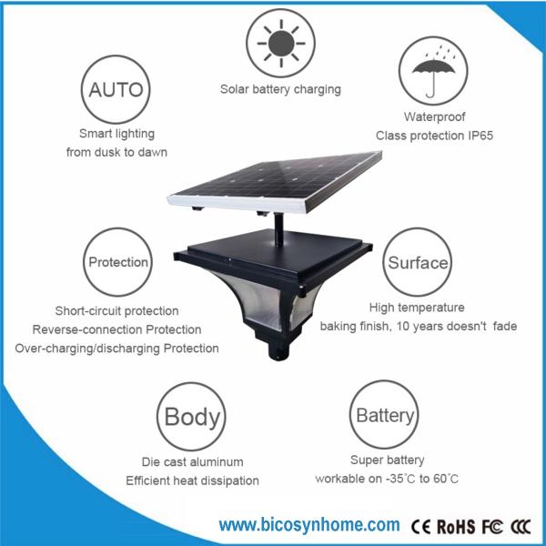 Bicosyn Solar LED Garden Light -High lumen 140lms/w black Smart Auto Lighting Solar Battery Charging IP65 Water Proof