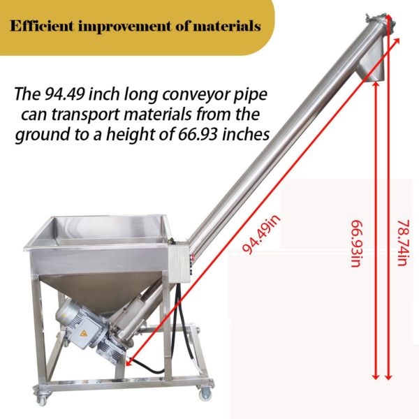 Stainless Steel Vertical Spiral Conveyor with 1100W Motor and 66.93 Hopper for Efficient Granule Transport