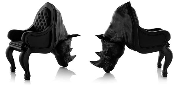 Commercial Fiberglass Rhino Chair / Sofa Home Furniture Animal Shape Black