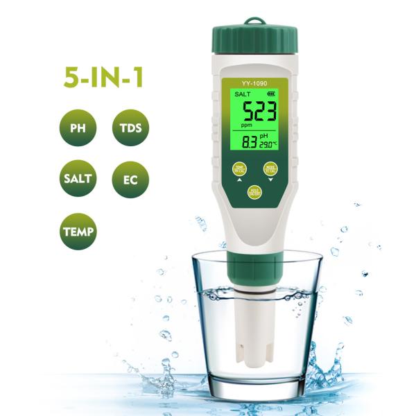 5 - In - 1 Water Quality Tester PH/TDS/EC/Salinity/Temp Meter For Aquaculture Drinking Water Lab