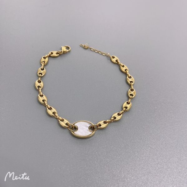 16cm Anniversary Shell Charm Bracelet Stainless Gold Link Bracelet Womens