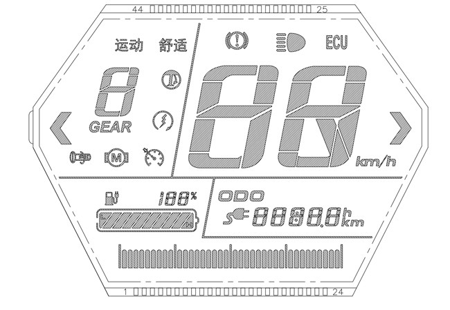 Тип TN панели LCD выборки внутреннего угла Monochrome, дисплей lcd спидометра для метра Odo