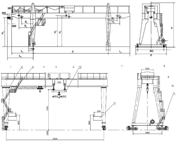 Пядь 35m l тип рельс крана на козлах 50T установила кран набережной