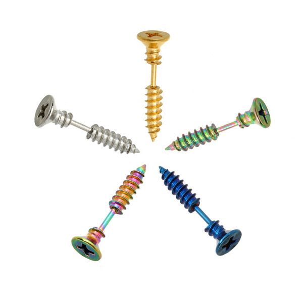 Stainless Steel Stud Earrings Black Gold Sliver Colorful Screws Unisex Punk Men Screw Stud Earring Ear Stud