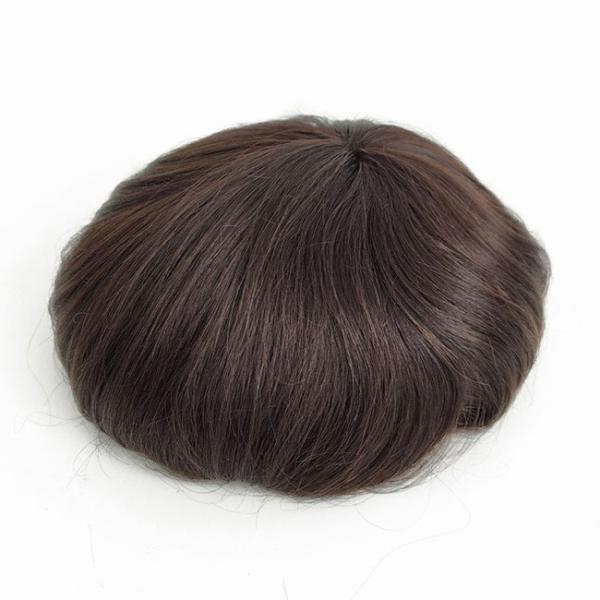 Q6 PU Skin Swiss Lace Full Lace Toupee Mens Perucas de aparência real com encaixe da frente branqueado
