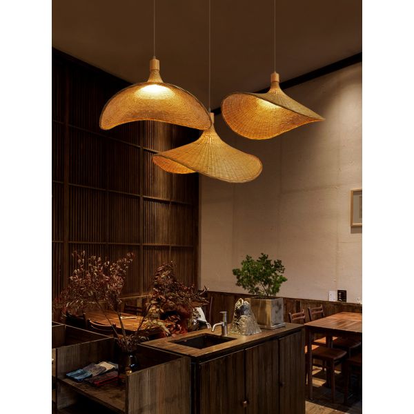 Wooden Weaving Bamboo Pendant lights Handmade Bamboo Straw hat retro Chandelier(WH-WP-45)