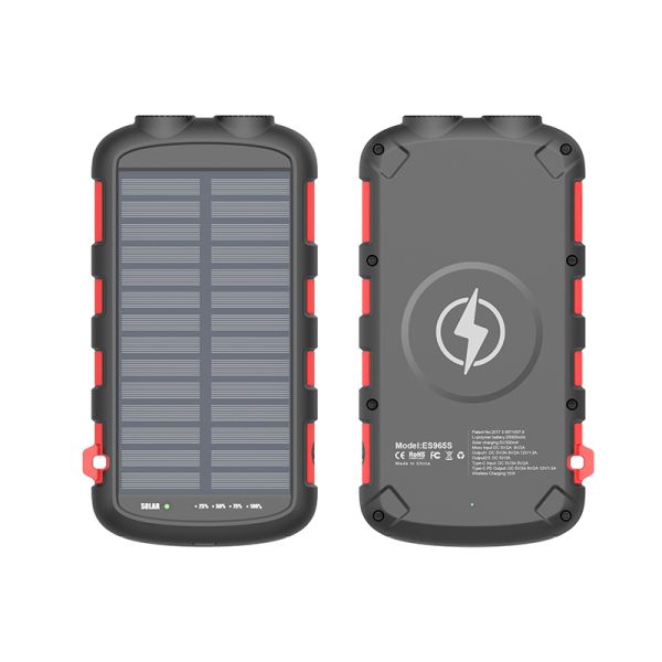 IPX6 Waterproof Solar Power Bank 20000mAh 15W Wireless Charging With 2W LED Lights