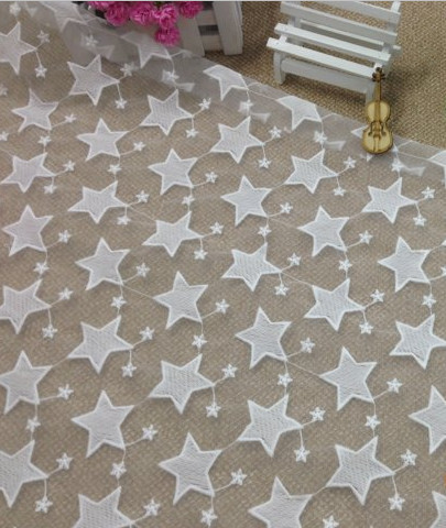 Pentagram Qmilch embroidered Lace Fabric , star lace fabric,Cotton Lace, Polyester Lace Fabric