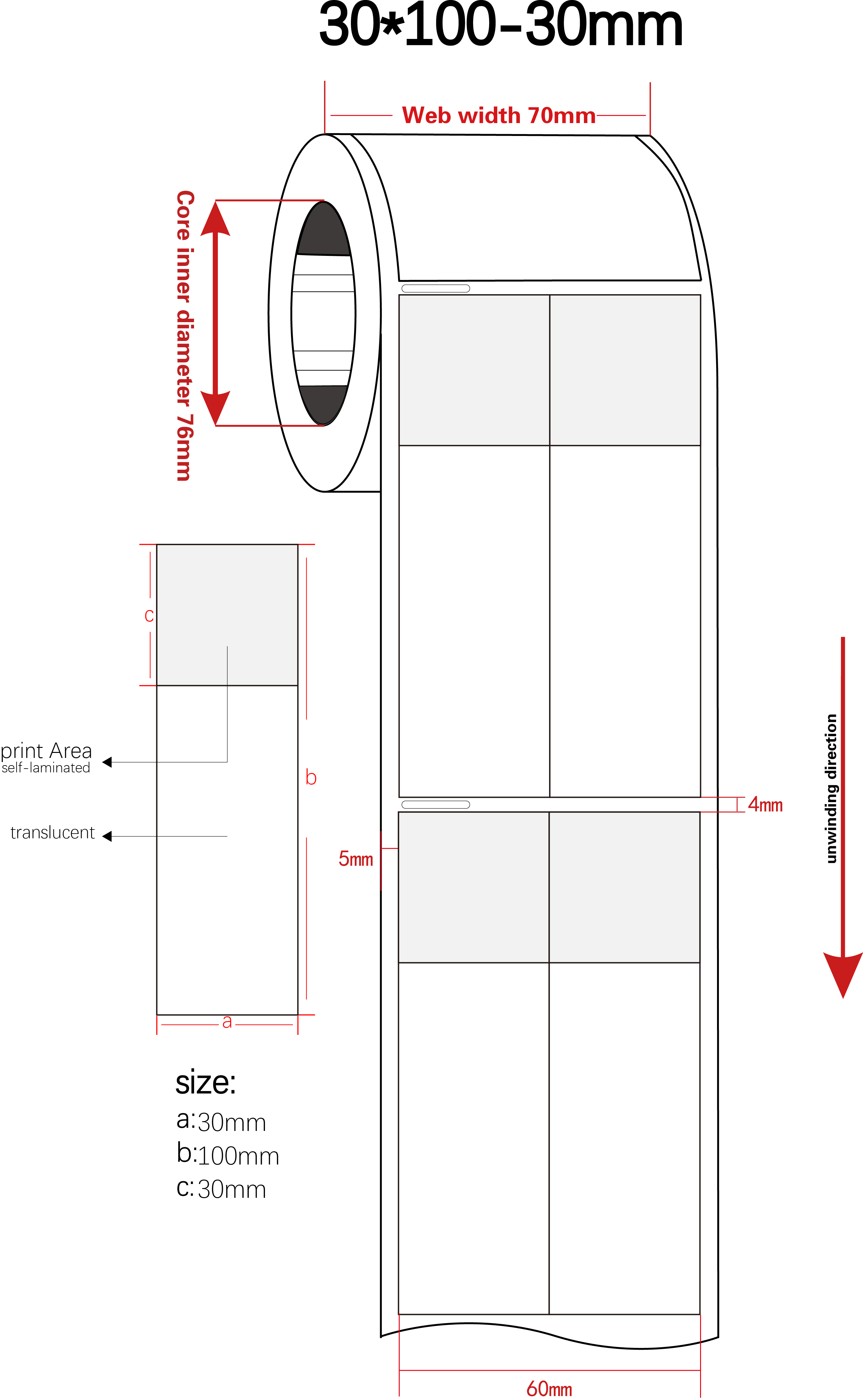 30x100-30mm 1mil White Matte Translucent Water Resistant Sticker Vinyl A4