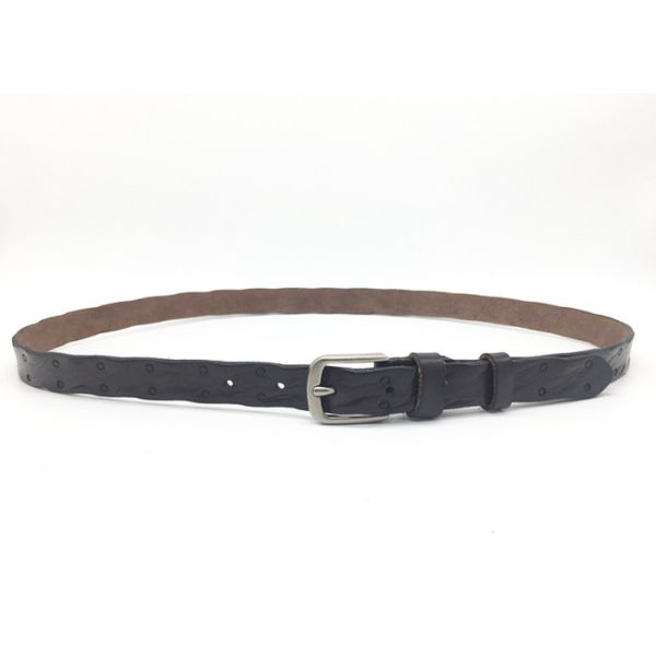 Irregular Edge Women’s Genuine Leather Belt Embossed Ostrich Pattern With Pin Buckle 7/8” Wide