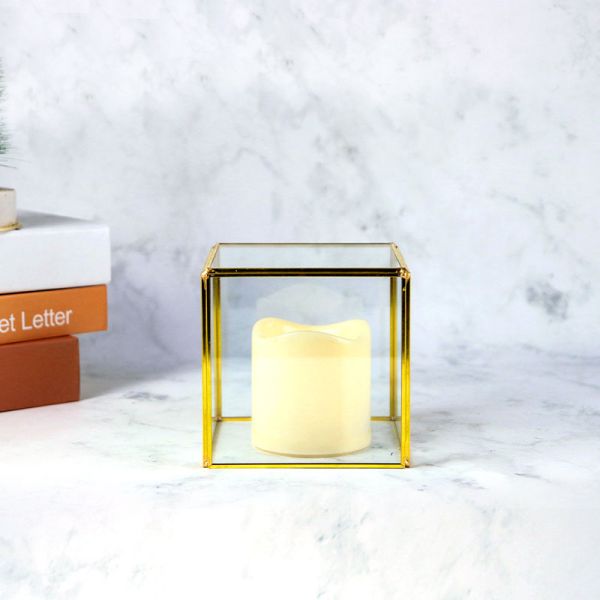 Glass greenhouse dust cover birthday candlestick Glass cover soft decoration square copper strip desktop storage box