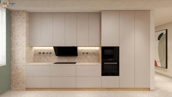 Exemplo de armário de cozinha de luxo com balcão de borda descontraída e design italiano moderno