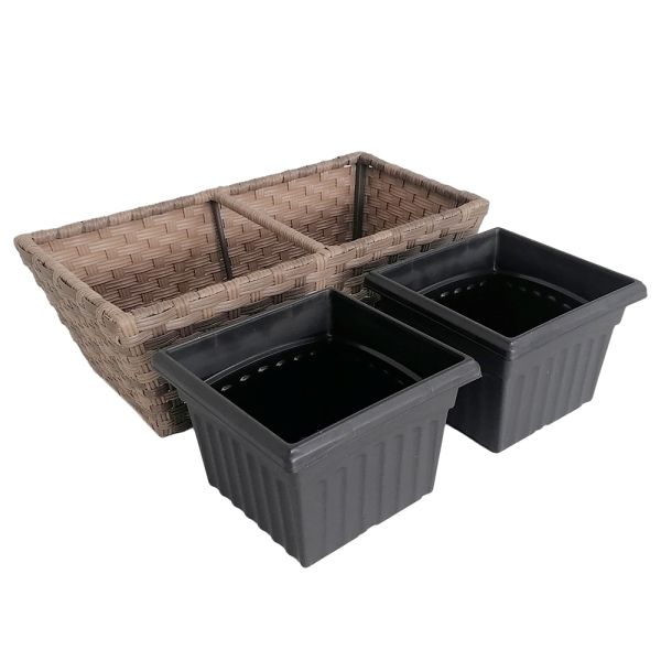 Factory Wholesale Galvanized Steel Frame Wide PE Rattan Garden Planter Flower Pots