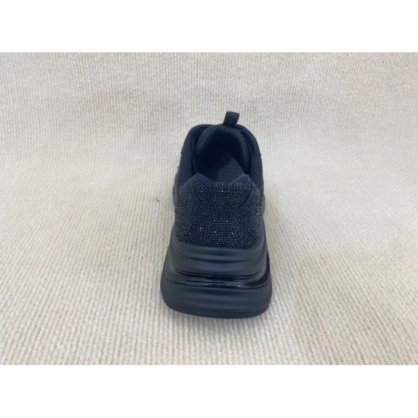 Black Ladies Bling Trainers Pigskin Insole Rhinestone Sneaker