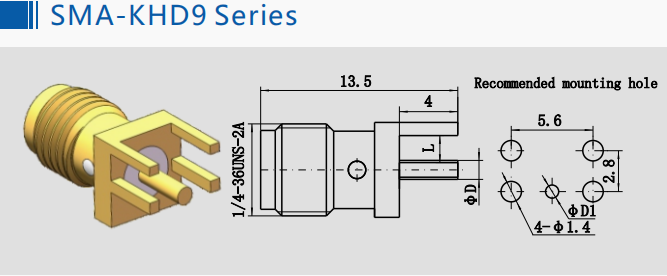 SMA Female 2 Hole Flange Mount With Long Microstrip Pin Connector