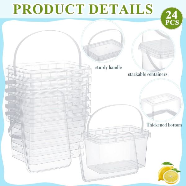 Oz Clear Plastic Food Buckets Ice Cream Buckets With Lids And Handle, Reusable Square Deli Containers Freezer Microwave Safe For Kitchen Food Drinks Storage