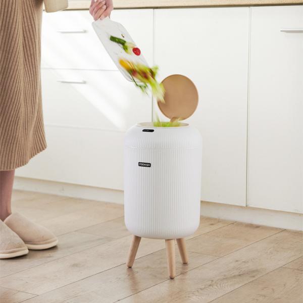 Smart Sensing Fashion Light Luxury Trash Can Lantern Stripe with Cover Household Living Room Bedroom Trash Can