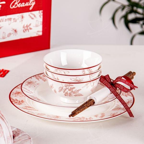 Business Gifts Technique Under Glazed Porcelain Dinner Set For Red Spring Festival