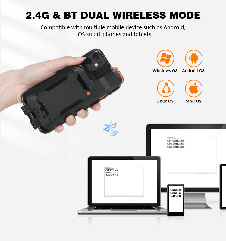 Беспроводный сканер штрих-кодов Bluetooth 1d 2d Qr Code Телефонный заднепривод Android Barcode Reader Ручной штрих-код