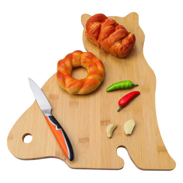 Tabela de corte em forma de gato de bambu sustentável Tabela de serviço de madeira Tabela de corte de cozinha 38.2*33.1*1.6cm