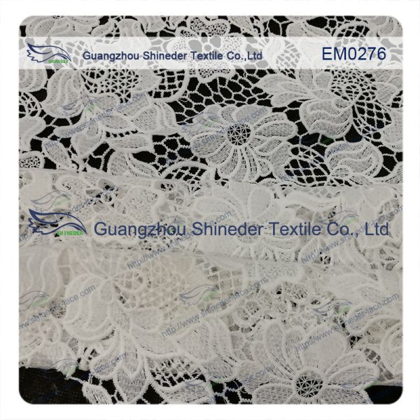 Mesh polyester lace Fabric White Flower Embroidered Lace material for girls dress