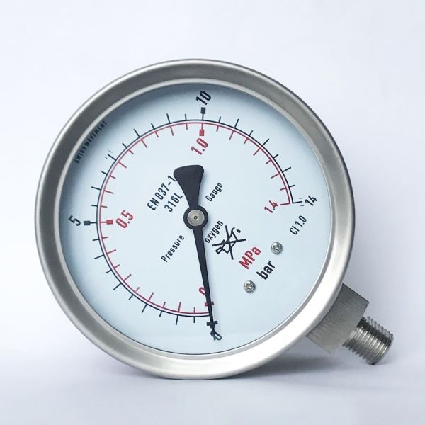 Use No Oil 1.4 MPa SUS 316 Tube/Socket 1/2 NPT All Stainless Steel Oxygen Pressure Gauge