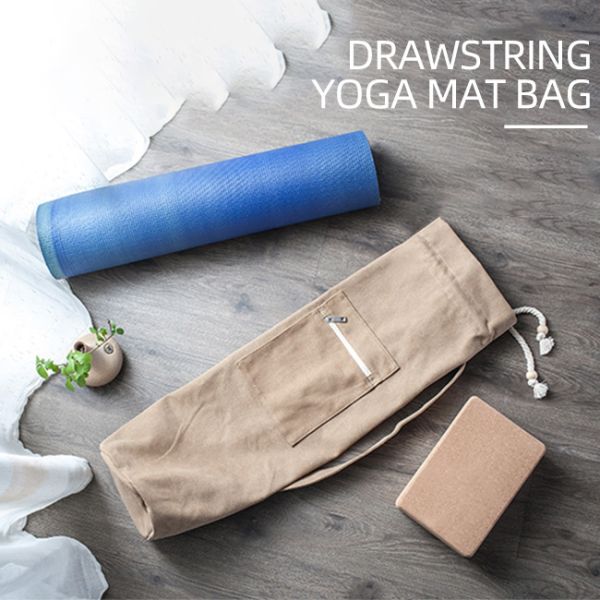 70×14cm Eco friendly Cotton Canvas Drawstring Yoga Mat Carrying bag