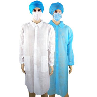 White Blue SMS Disposable Lab Coat M / L / XL OEM