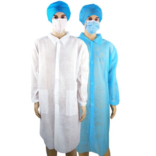 White Blue SMS Disposable Lab Coat M / L / XL OEM