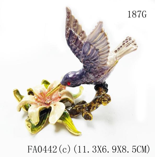 Custom pewter cute bird shape jewelry boxes colorful printed bird hummer jewelry boxes
