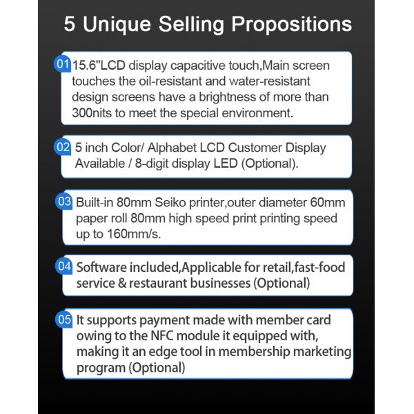 15.6 inch Touch Screen Windows Android 11 Wifi NFC RFID POS Terminal for Restaurants