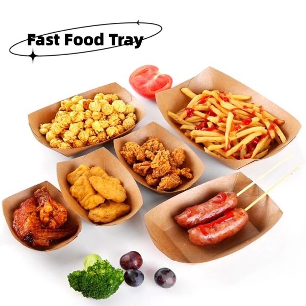 Disposable Kraft Paper Food Packaging Box for French Fries Custom Logo Design Solution