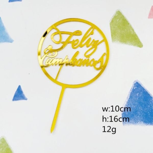 Экстракласс торта экстраклассов W11xH16cm именниного пирога с днем рождений золота Feliz Cumpleanos серебряный акриловый