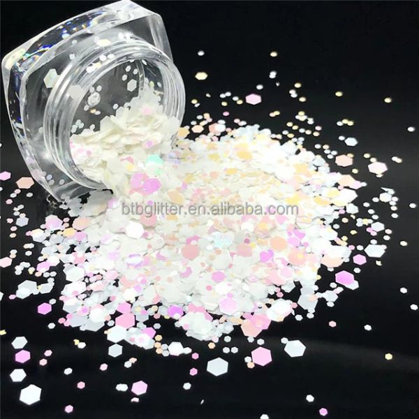 Customized Colors Avaliable Bulk Polyester Glitter Powder for Shaped Heart Star Moon Dot Chunky Mix