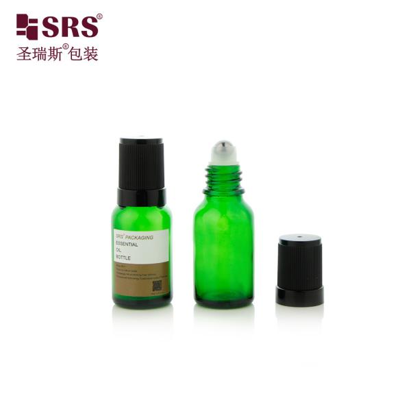 BLPF Bouteille de bouteille en acier à rouleaux de verre vide de forme ronde étiquetée avec un bouchon à vis noir pour emballage de parfums d'huiles essentielles