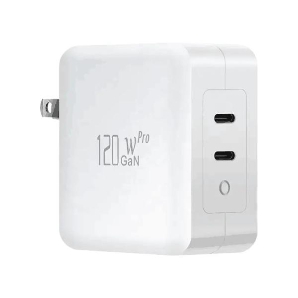 デュアルUSB-Cポート付きUS 2ピン壁掛け充電器、120W高速出力、ラップトップ/タブレット用急速充電アダプター