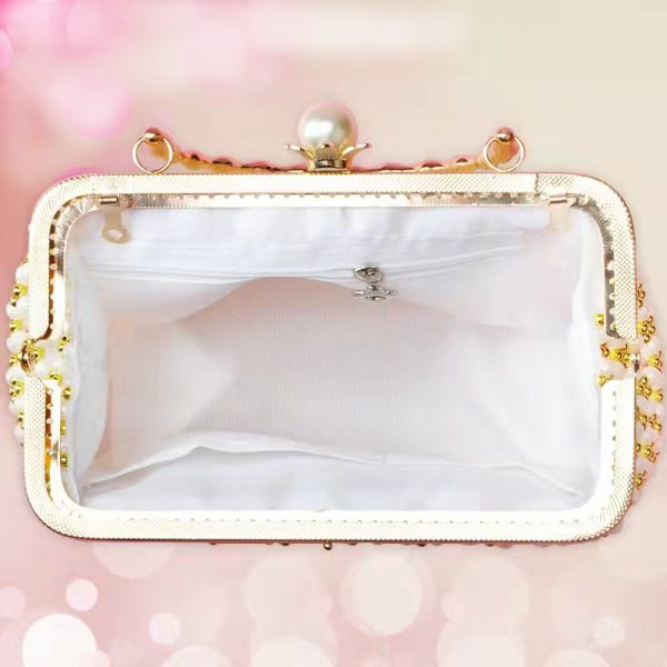 Gold Pearl Beaded Evening Bags Hand Woven with Metal Wrist OEM ODM